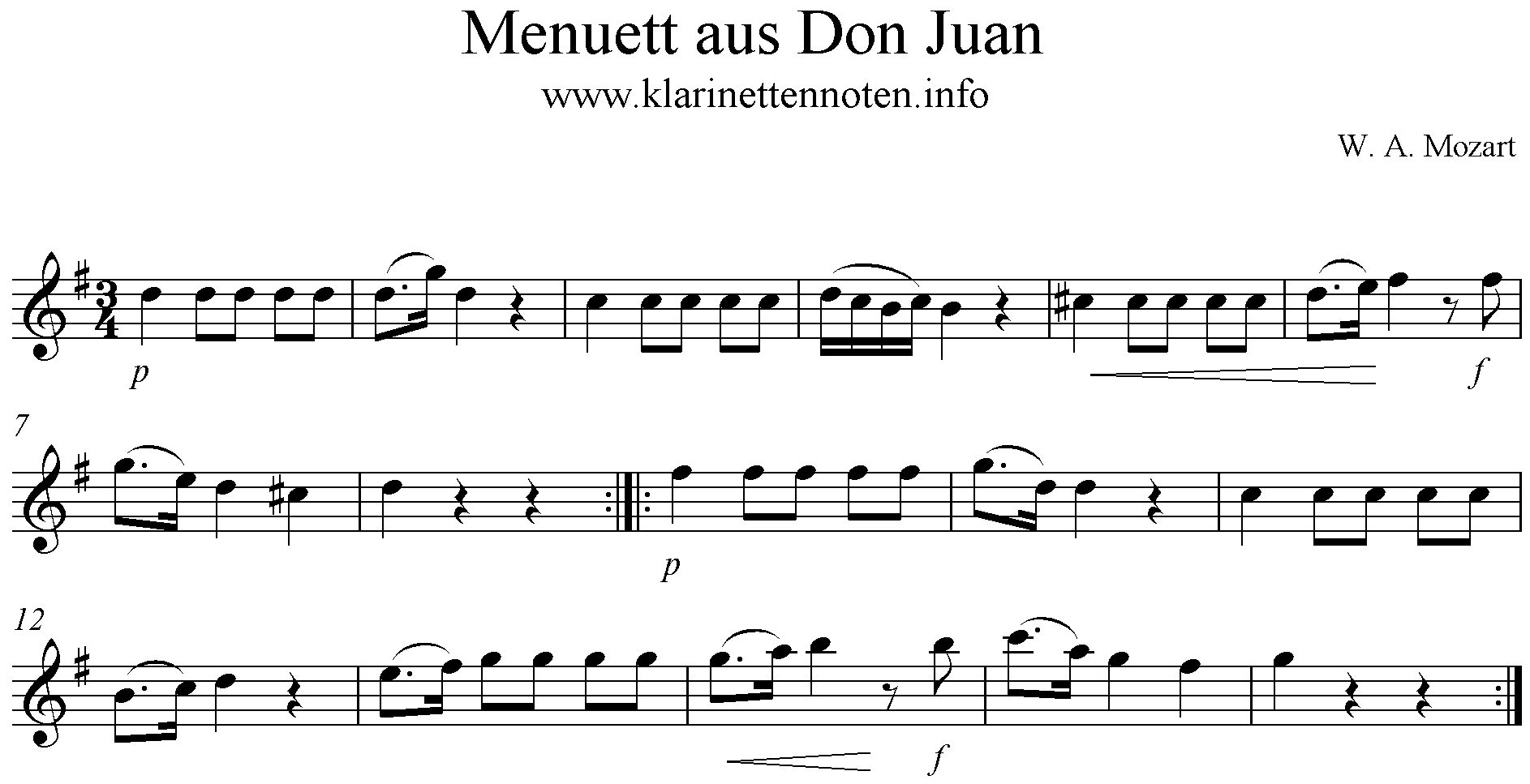 Menuett aus Don Juan, Klarinette, G-Dur